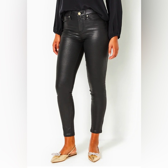 NWT Lilly Pulitzer Sz 6 Eagan High Rise Coated Jeans Black Item# AE - Picture 3 of 8
